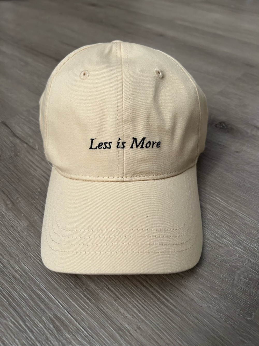 Sephora Cream Baseball Cap with "Less is More" Embroidery